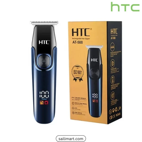 Original HTC AT-588 Trimmer with LED Display, USB Type-C Charging, and Stainless Steel Blades