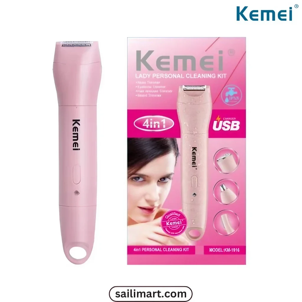 Kemei KM-1916 Mini Lady Shaver – 4-in-1 Rechargeable Grooming Kit for Women