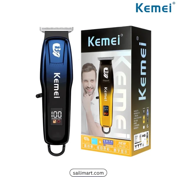 Man grooming beard with Kemei KM-J03 cordless hair clipper at home