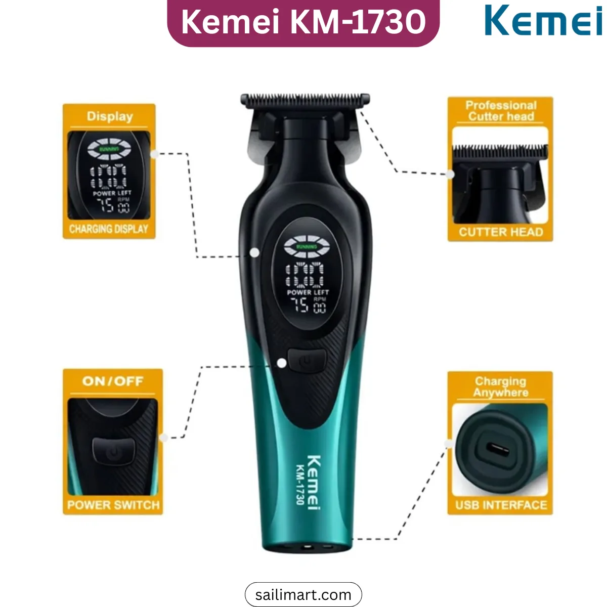 Kemei KM‑1730 Hair and Beard Trimmer for Men