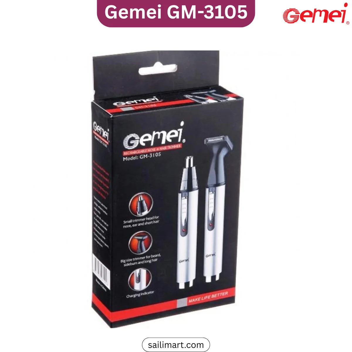 Gemei GM-3105 2-in-1 Rechargeable Trimmer â Nose & Hair Grooming Device