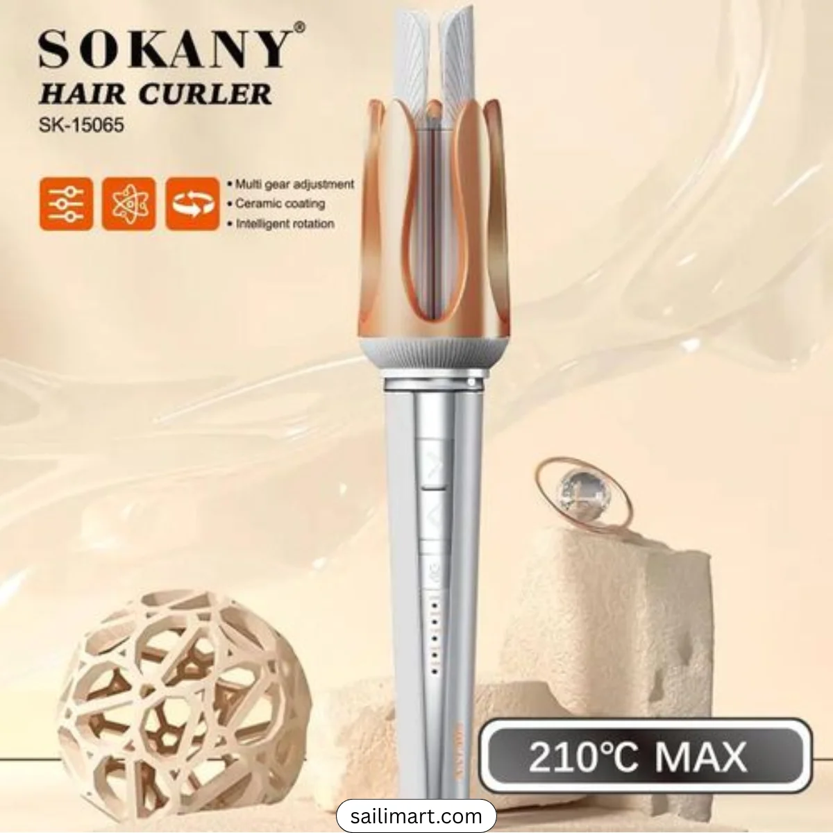 Sokany SK-15065 32mm Automatic Rotating Curling Iron – Fast Ceramic Hair Curler with 360° Rotation