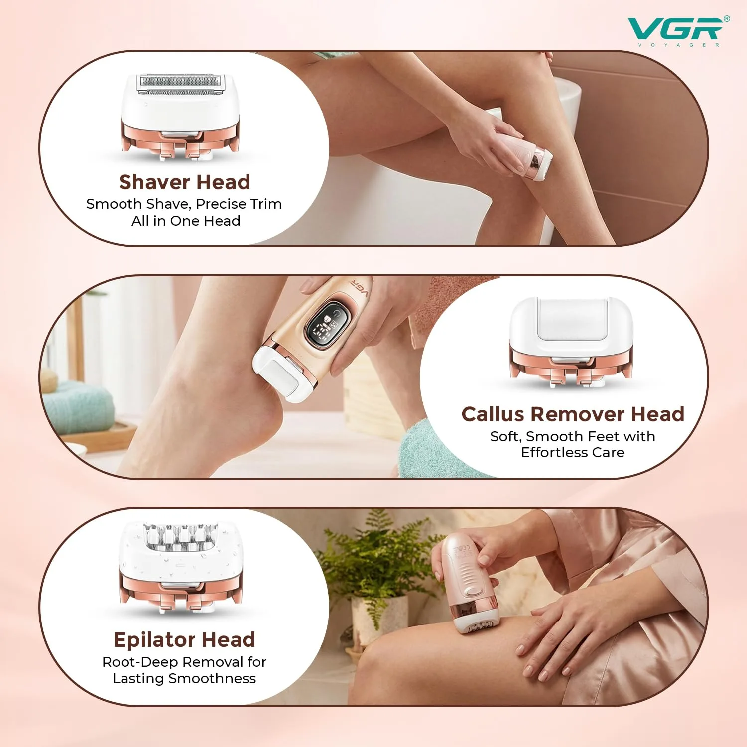 VGR V-762 (3-in-1) Lady Epilator, Shaver & Callus Remover