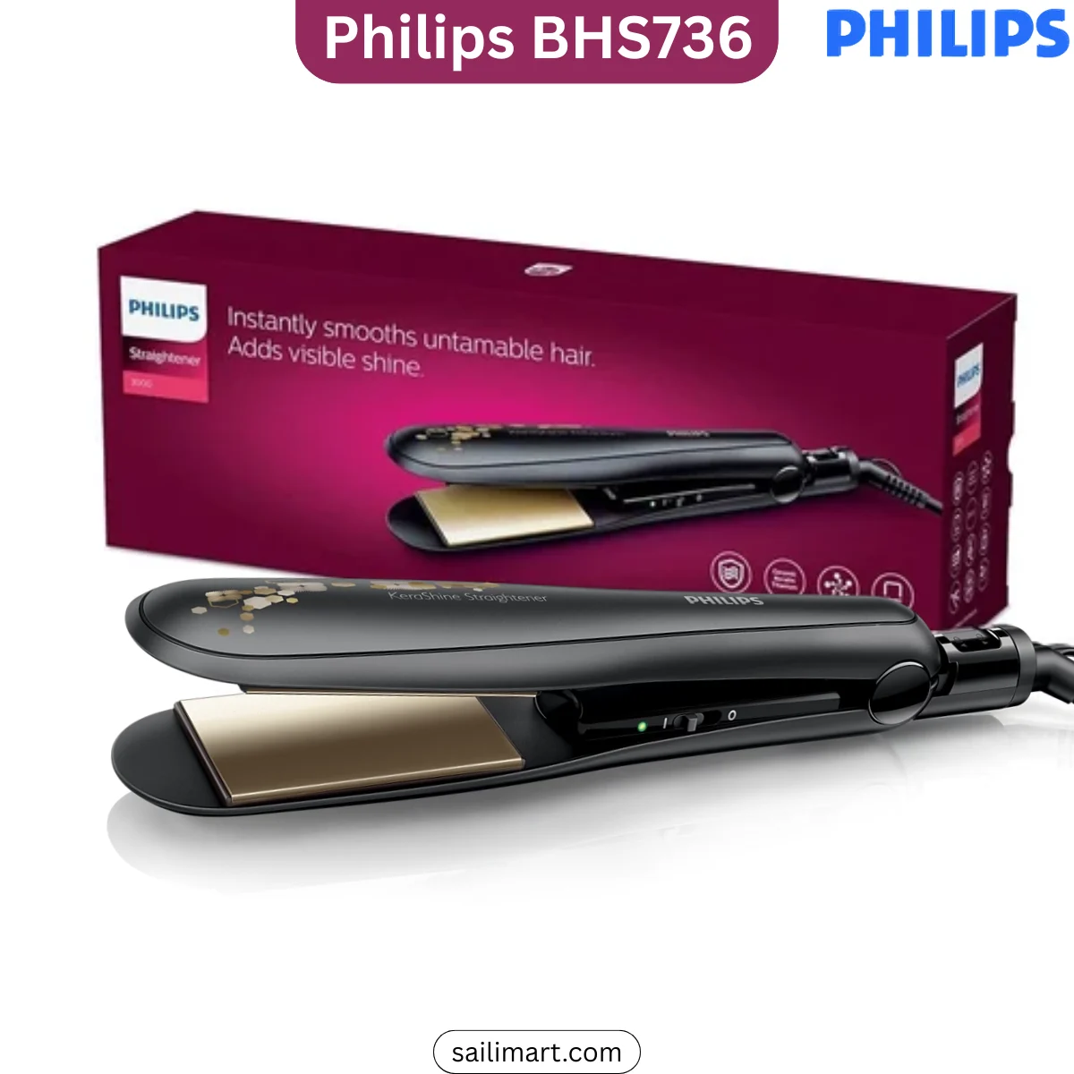 Philips BHS736/00 KeraShine Wide Plate Hair Straightener