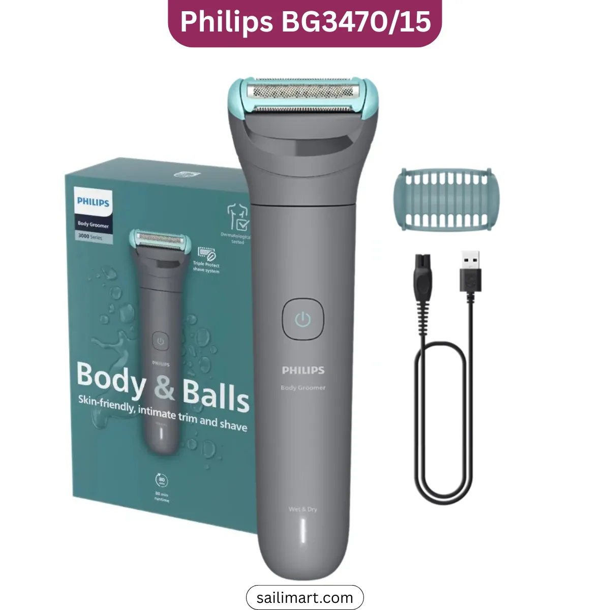 Philips BG3470/15 BodyGroom 3000 Series – Waterproof Body Trimmer & Shaver
