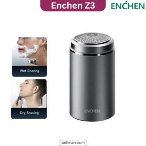 ENCHEN Z3 Mini Shaver portable electric shaver with self-sharpening 6-blade system, Type-C charging, IPX6 waterproof design, and compact metal body.