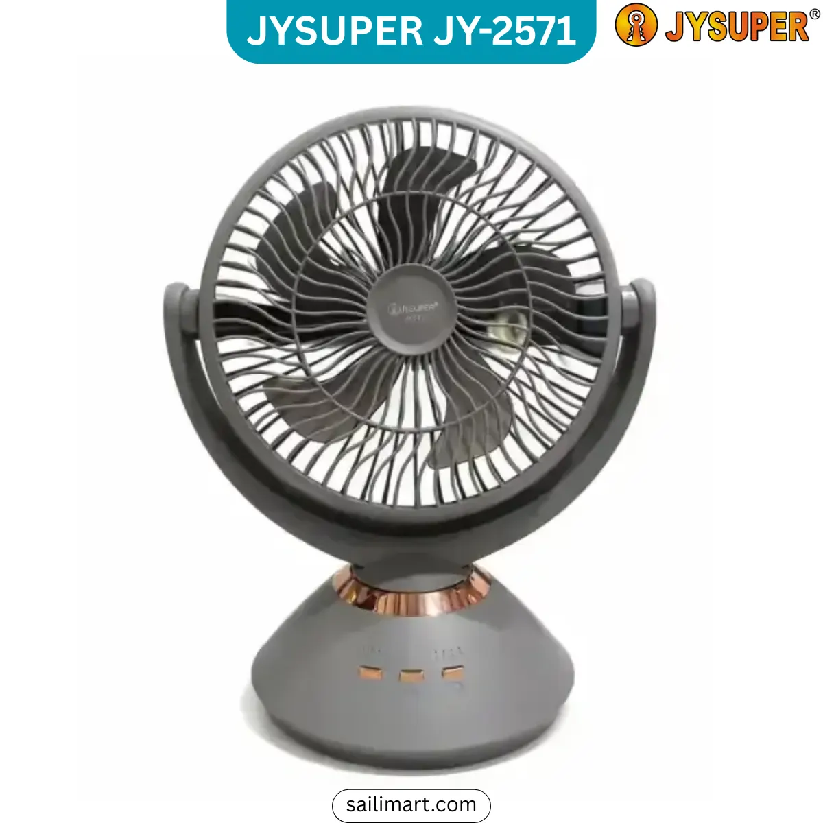 JYSUPER JY-2571 Rechargeable Table Fan Ash Color Best Price in Bangladesh