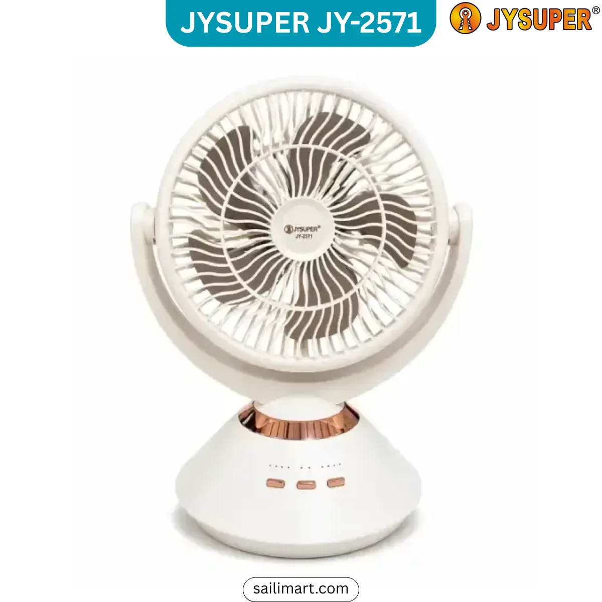 JYSUPER JY-2571 Rechargeable Table Fan White Gray