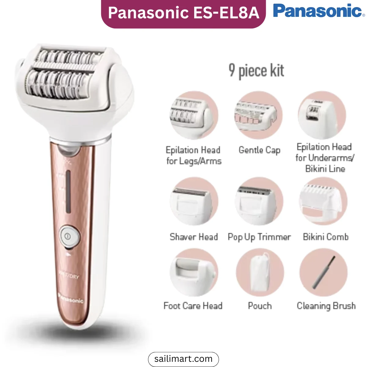 Panasonic ES-EL8A Wet & Dry Epilator Shaver for Women