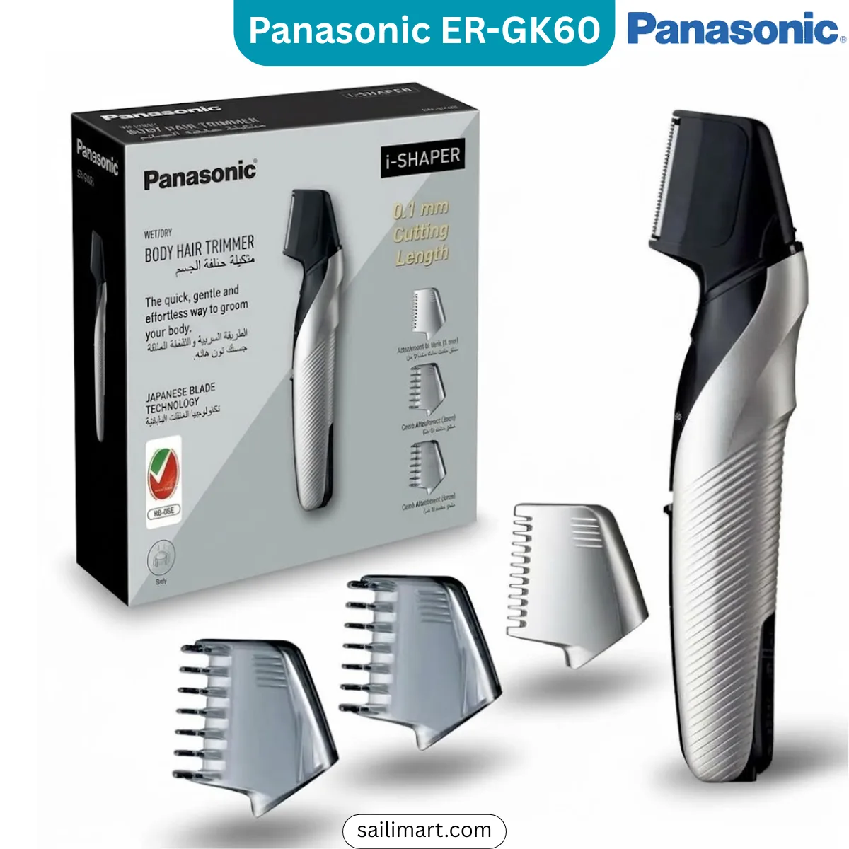 Panasonic ER-GK60 i-Shaper 3-in-1 Waterproof Body Groomer and Trimmer for Men