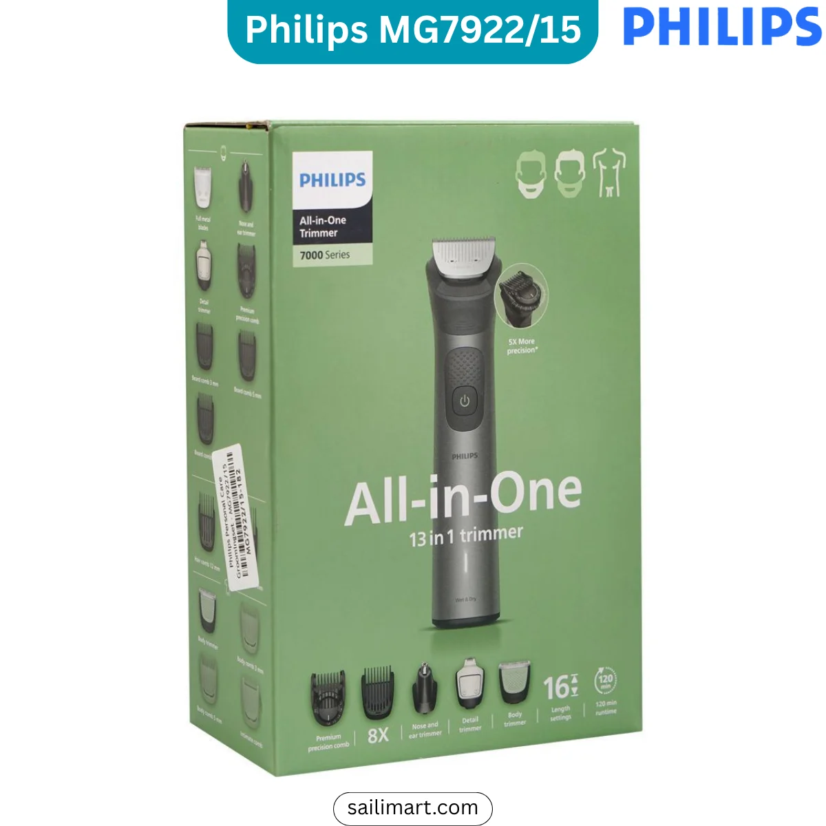 Philips MG7922/15 All-in-One Trimmer 7000 Series 13-in-1 grooming kit with multiple trimming attachments and combs